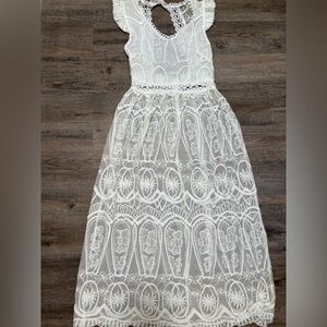 White Lace Overlay Maxi Dress
